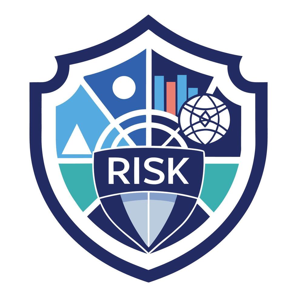 Protective logo design representing risk management consulting with elements illustrating analysis and strategic planning vector