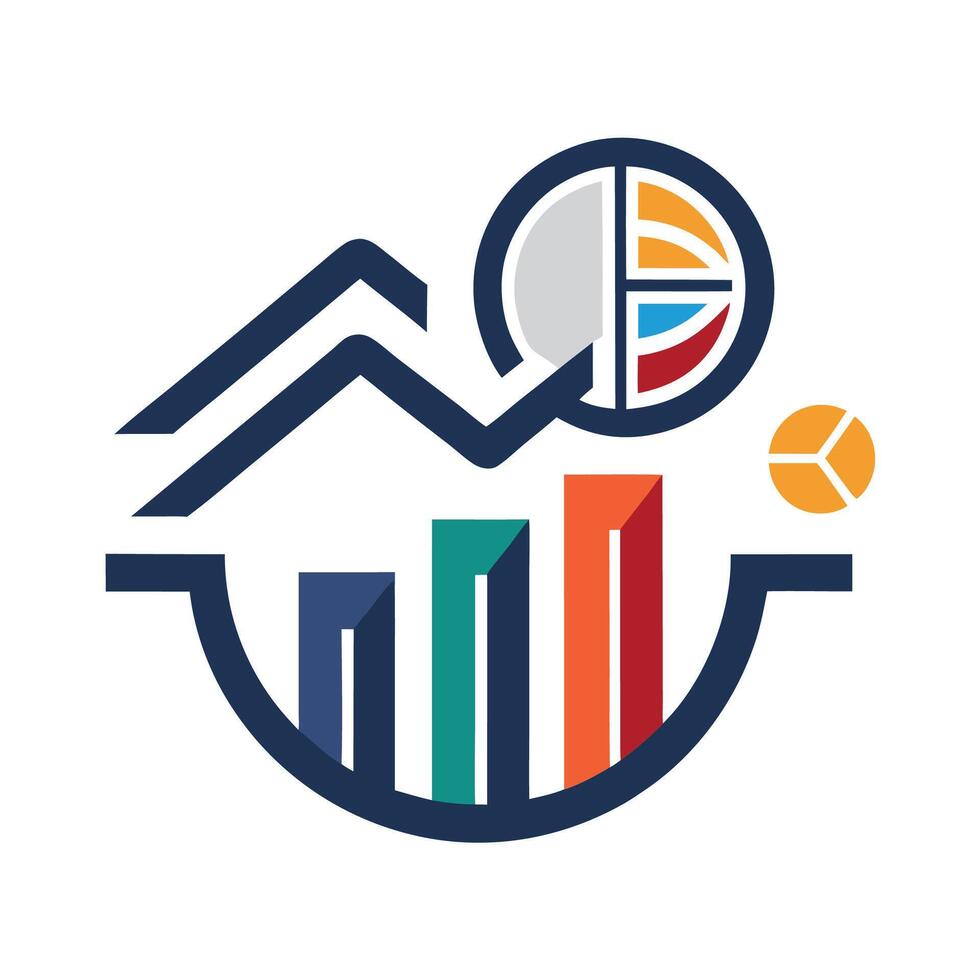 Data driven minimalist logo design representing sports analytics with visual elements like bars, graphs, and sports symbols for a modern approach vector