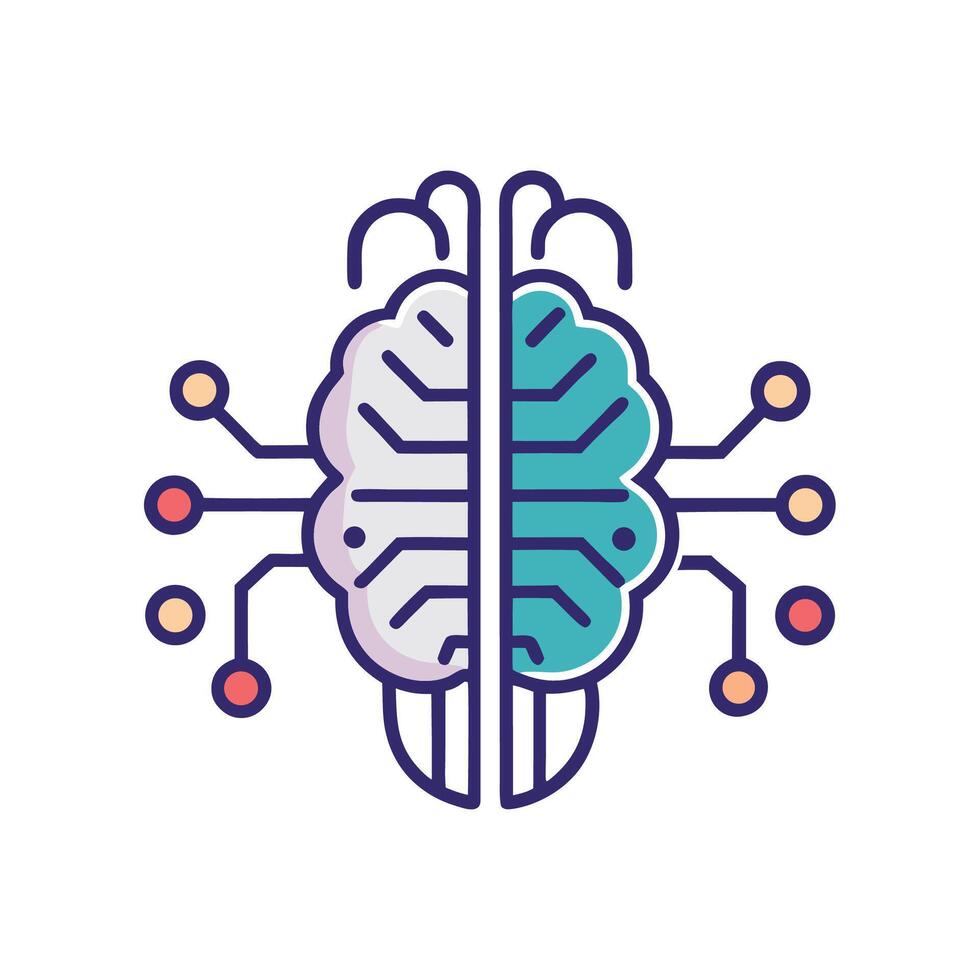 Minimalist logo representing a neuromorphic chip manufacturer, featuring a stylized brain design intertwined with circuit patterns and nodes vector