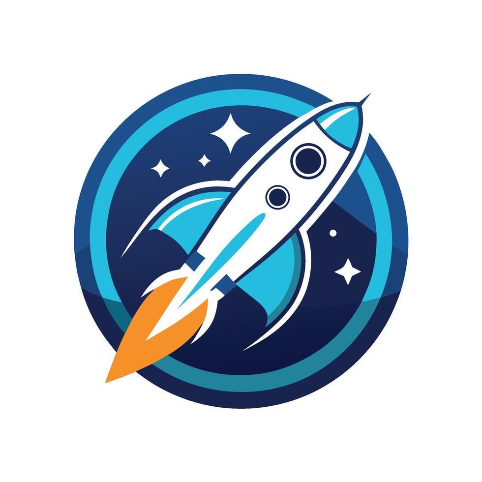 Innovative logo design showcasing a rocket representing a modern space tourism technology company focused on exploration and adventure in a vibrant cosmic environment vector