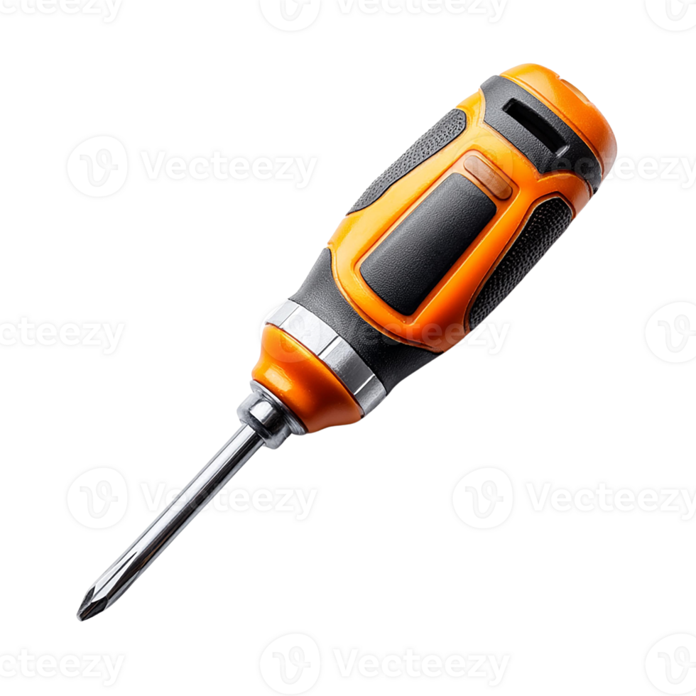A close-up of a durable screwdriver with an orange handle. png