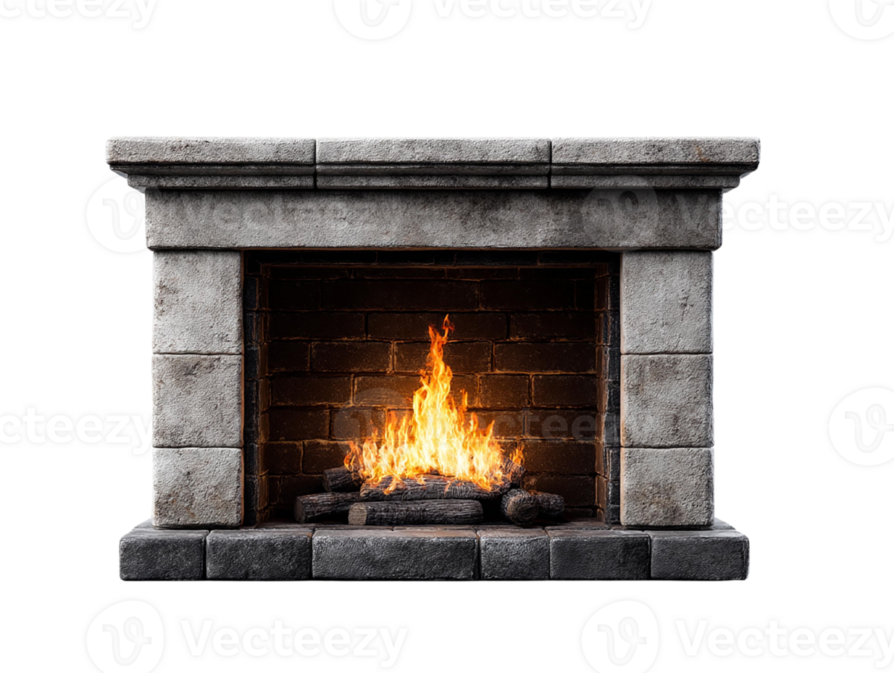 A cozy fireplace with a warm glowing flame for inviting atmosphere. png