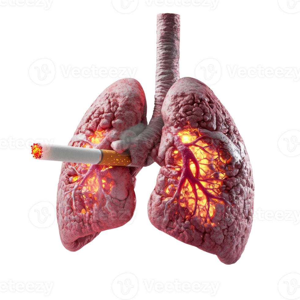 Damaged lungs pierced by cigarette portraying the consequences of smoking habit png