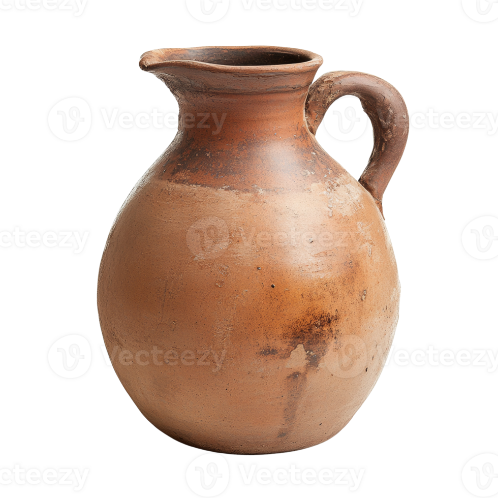 Ancient terracotta jug isolated showcasing simple form and earthy brown tones png