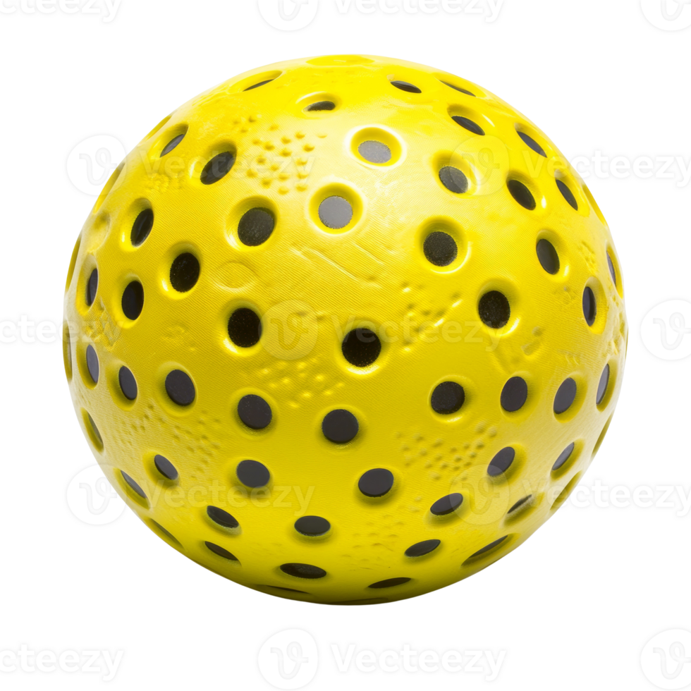 Perforated sphere casting soft shadows, a vibrant yellow sport equipment element isolated png