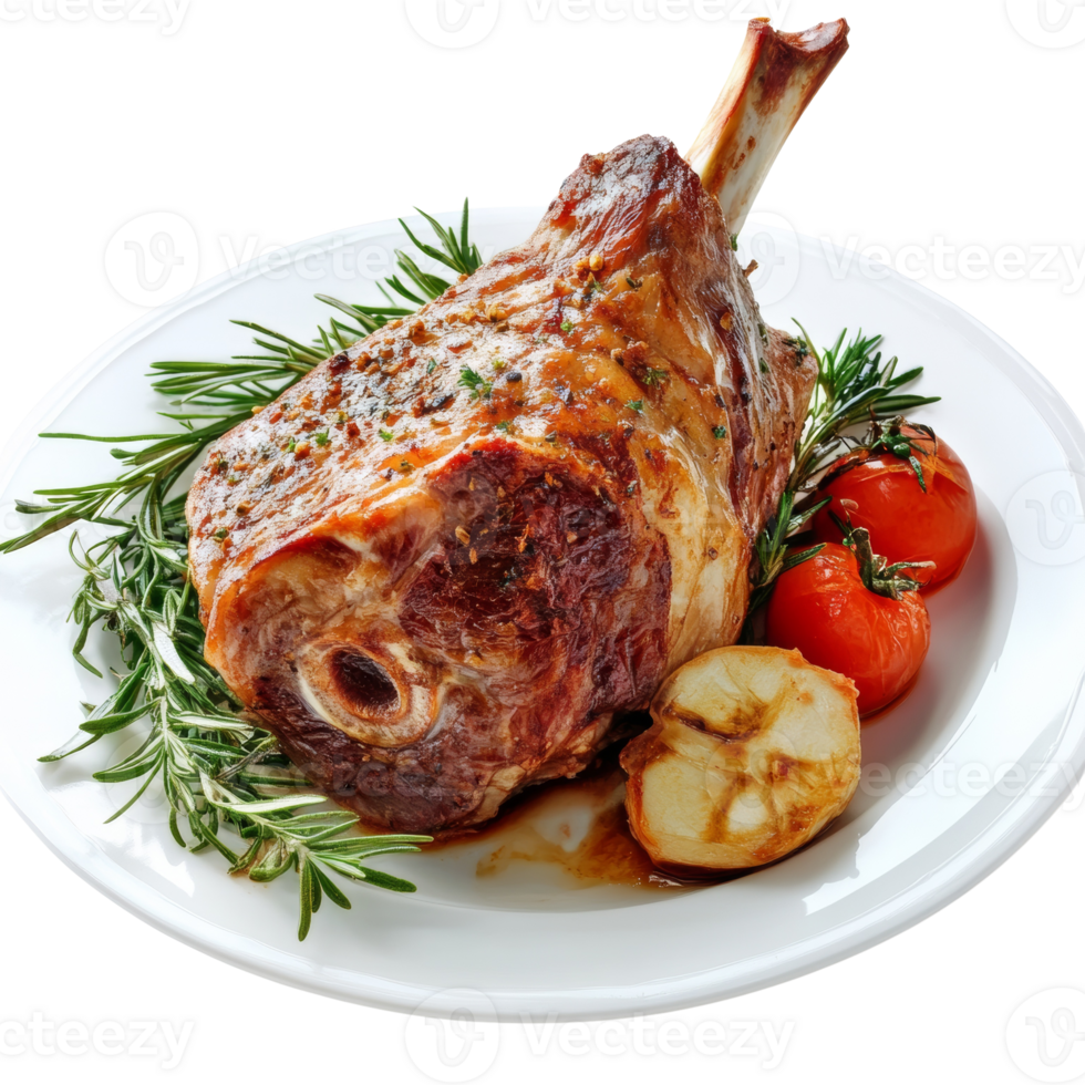 Exquisite Tomahawk Steak Presentation. Culinary Artistry on a White Plate with Herbs png
