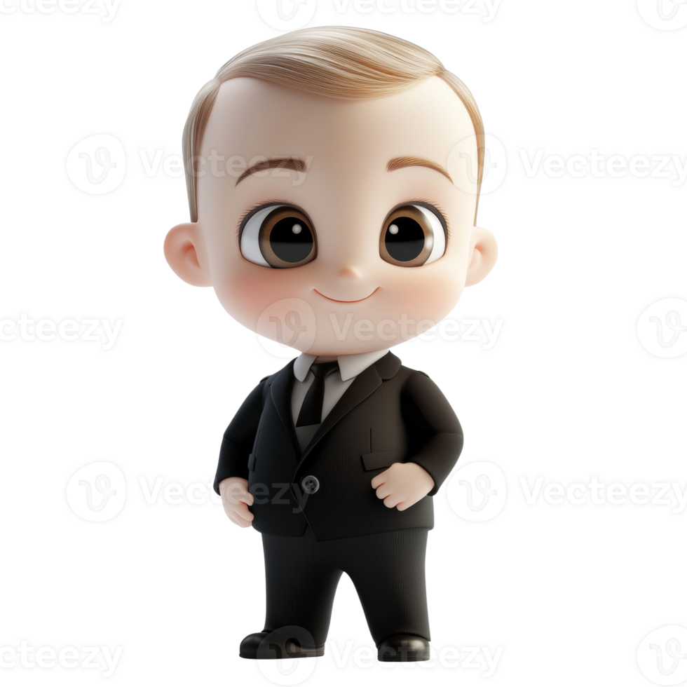 Illustrative depiction of a diminutive executive figure embodying ambition and charm png