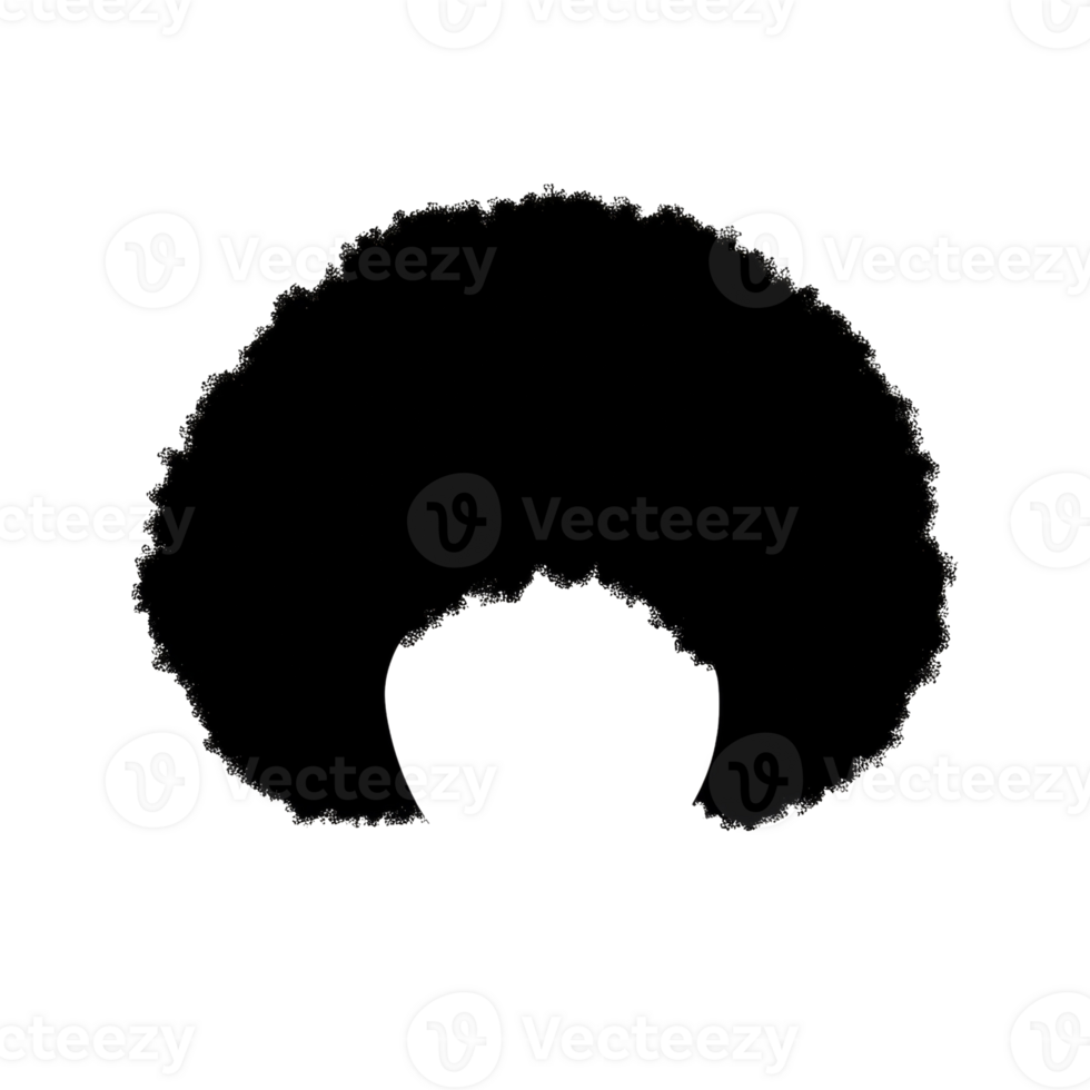 Silhouetted afro hairstyle creating a graphic cloud-like outline on an isolated transparent background png