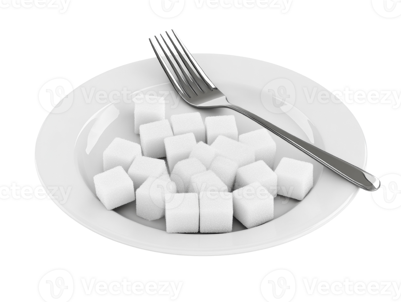 Excessive Sweetness. A stark depiction of refined sugar overload on a pristine white plate png
