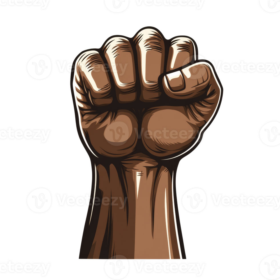 Empowered fist. A symbol of resilience, solidarity, and unity against inequality on a transparent isolated background png