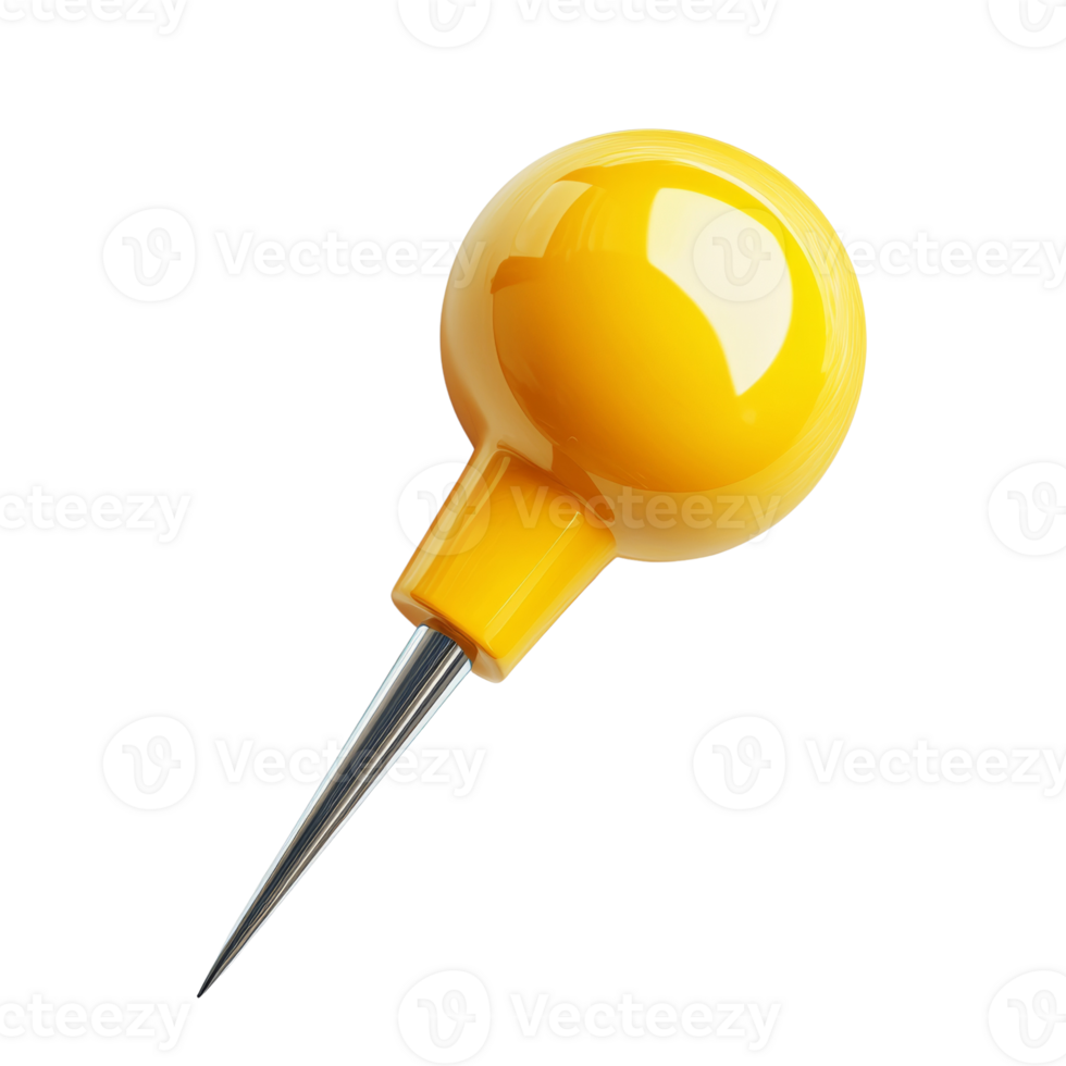 Vibrant yellow pushpin poised for action, emphasizing focus and precision, against plain backdrop png