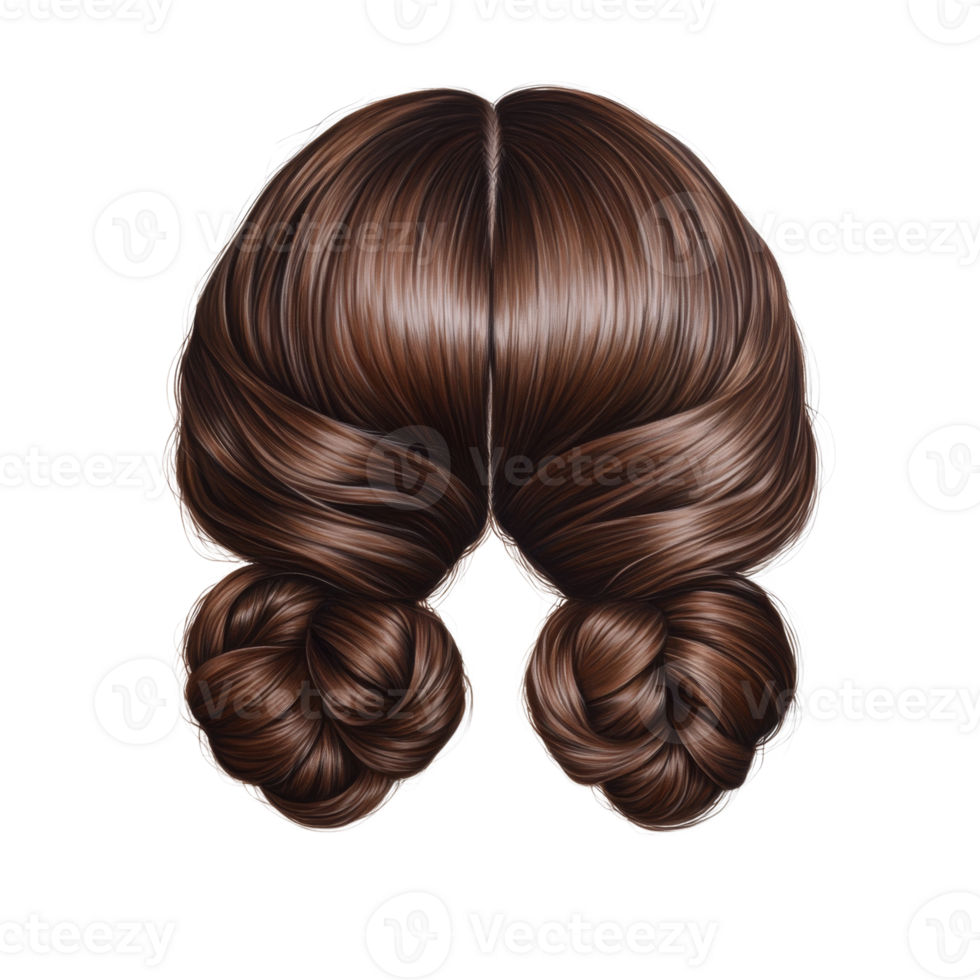 Symmetrical chignon hairstyle illustration with refined details on an isolated backdrop png