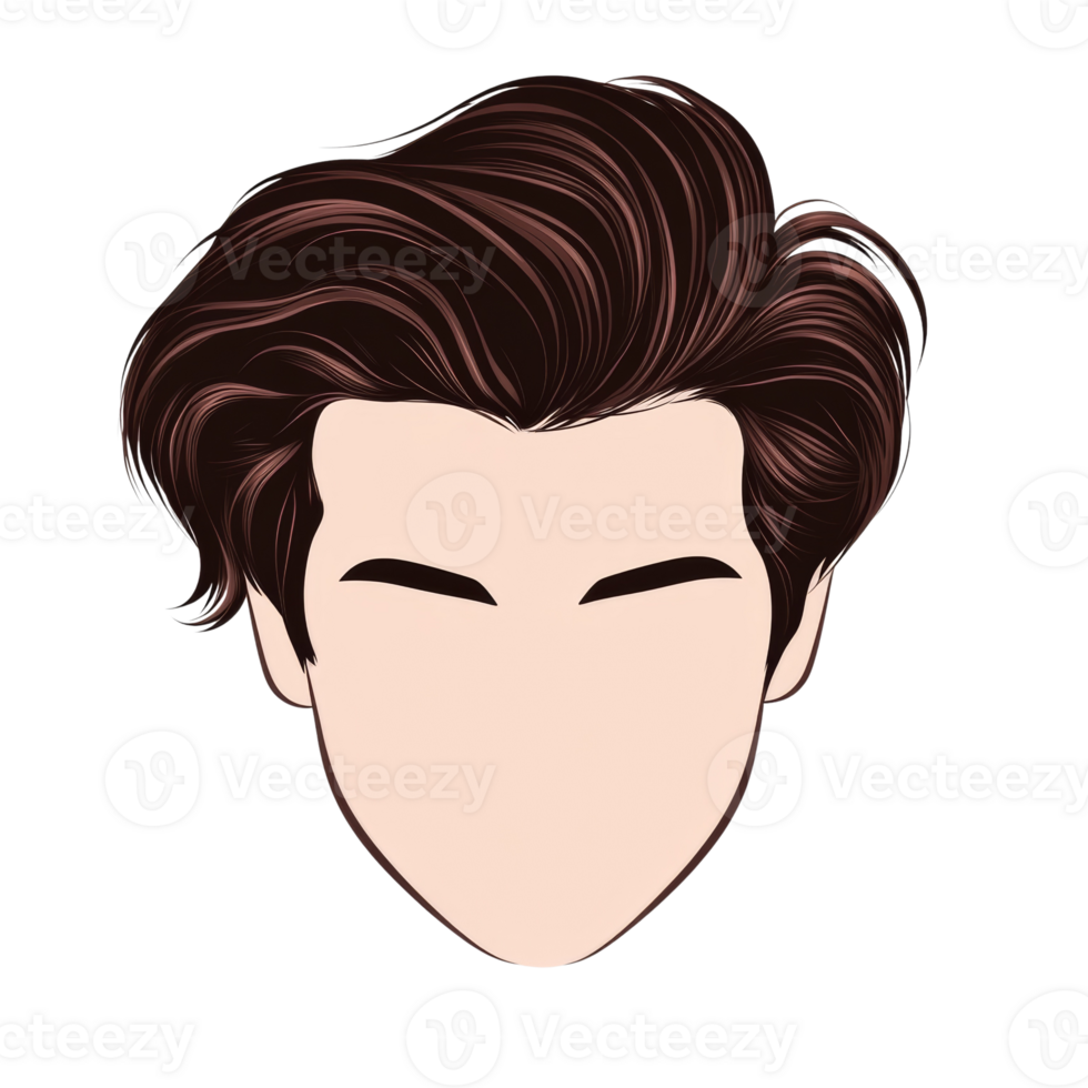 Stylized male portrait illustration with sleek hair on isolated background, contemporary appearance png