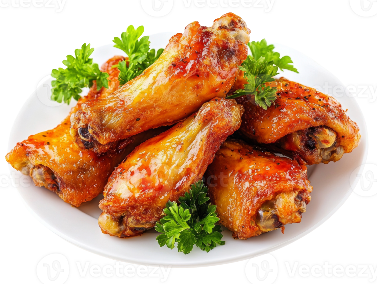 Deliciously Grilled Chicken Wings, Served on a White Plate with Garnishing Parsley png