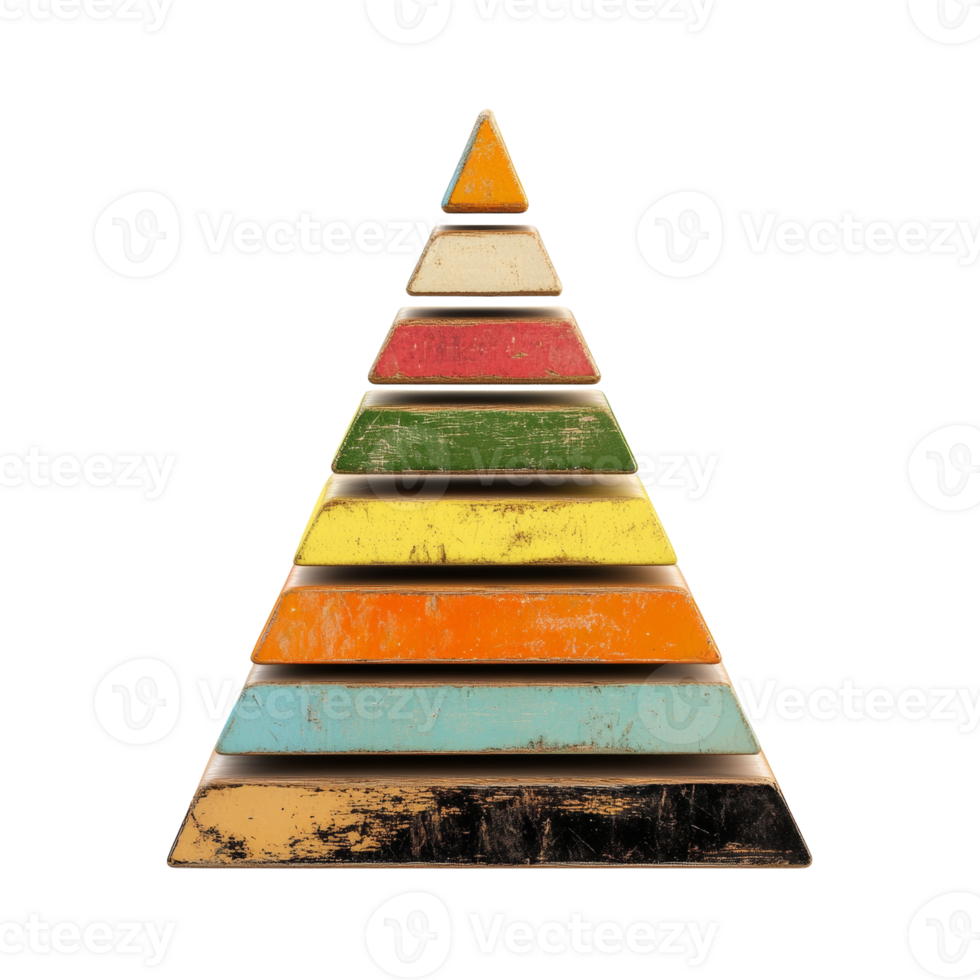 Colorful layered pyramid on transparent background, showcasing geometric forms and vibrant hues png