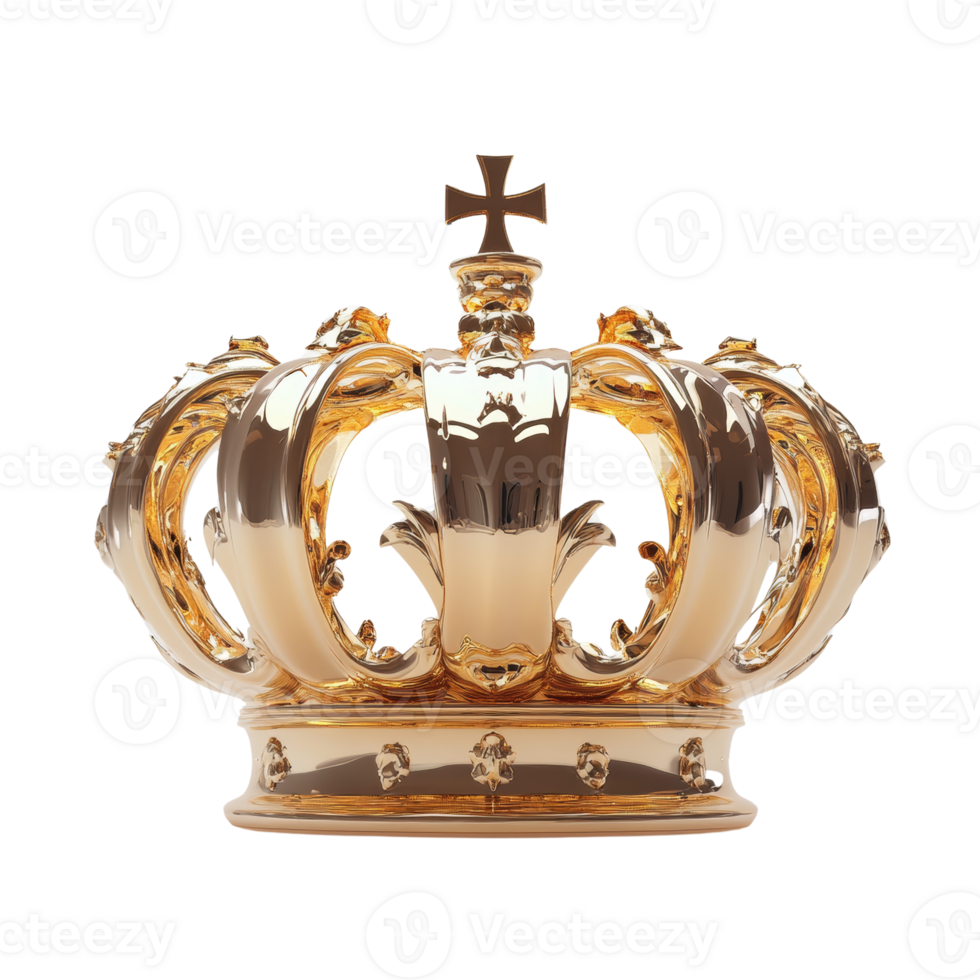 Majestic gilded crown object, symbol of regal authority, isolated on a transparent area png
