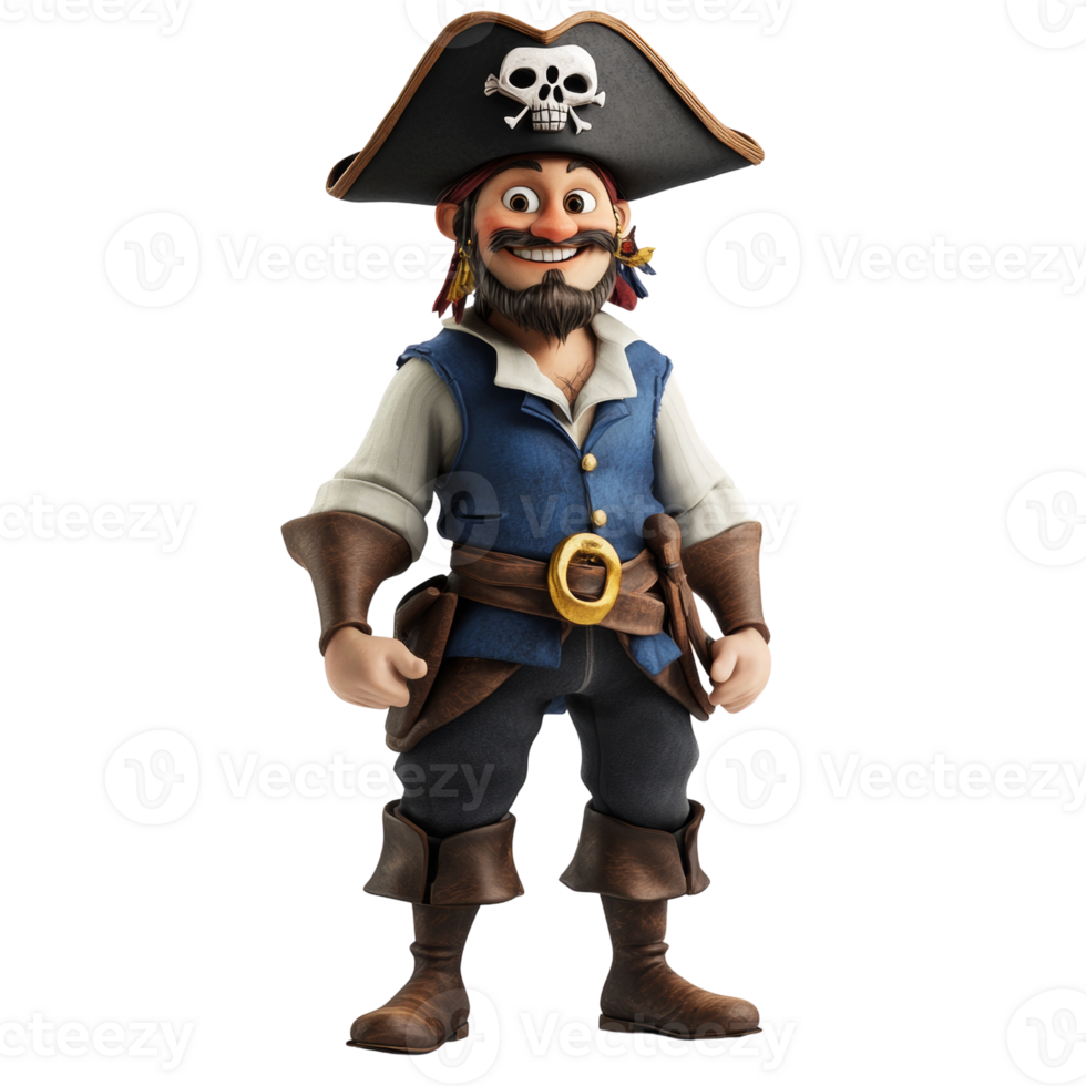 Stylized cartoon pirate character with a jovial expression and nautical attire png