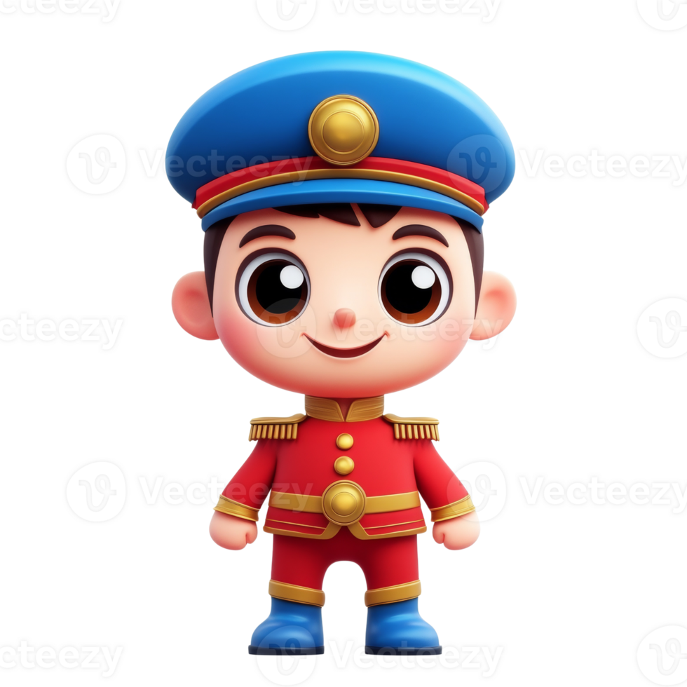 Charming cartoon character in a military uniform with a gentle demeanor png