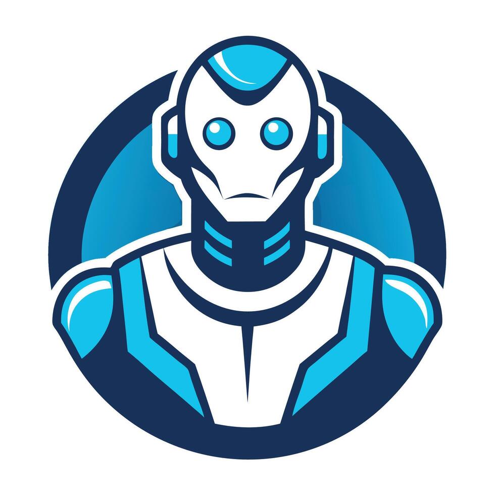 Elegant modern logo design featuring a humanoid robot, showcasing advanced robotics technology with a sleek blue color palette and clean lines for a futuristic appeal vector