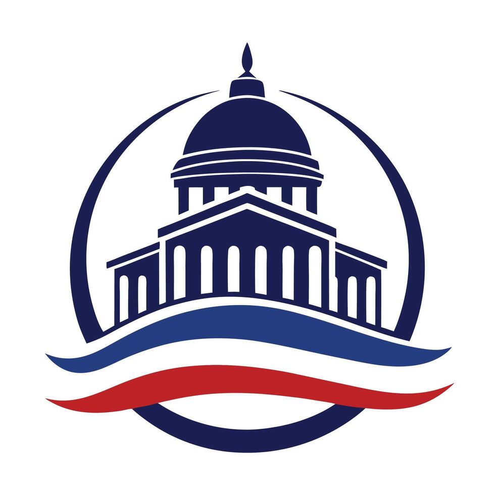 Influential minimalist logo design representing a lobbying firm with a prominent dome structure against a simple color palette vector