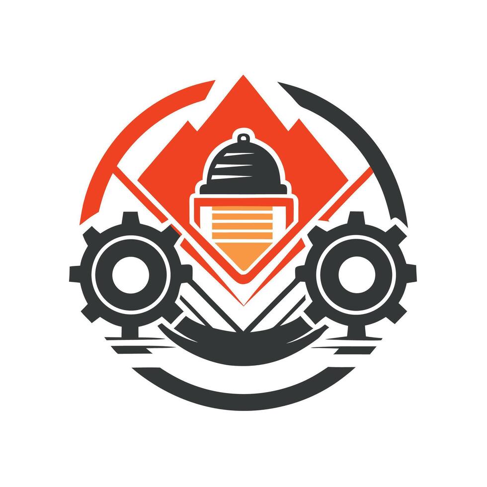 Minimalist logo design representing automotive parts manufacturing featuring stylized gears and a central emblem highlighting precision and craftsmanship in the automotive industry vector