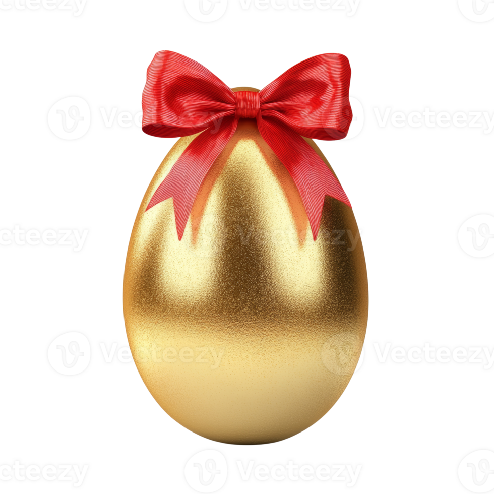 Gleaming golden egg adorned with a vibrant scarlet bow on an uncolored setting png