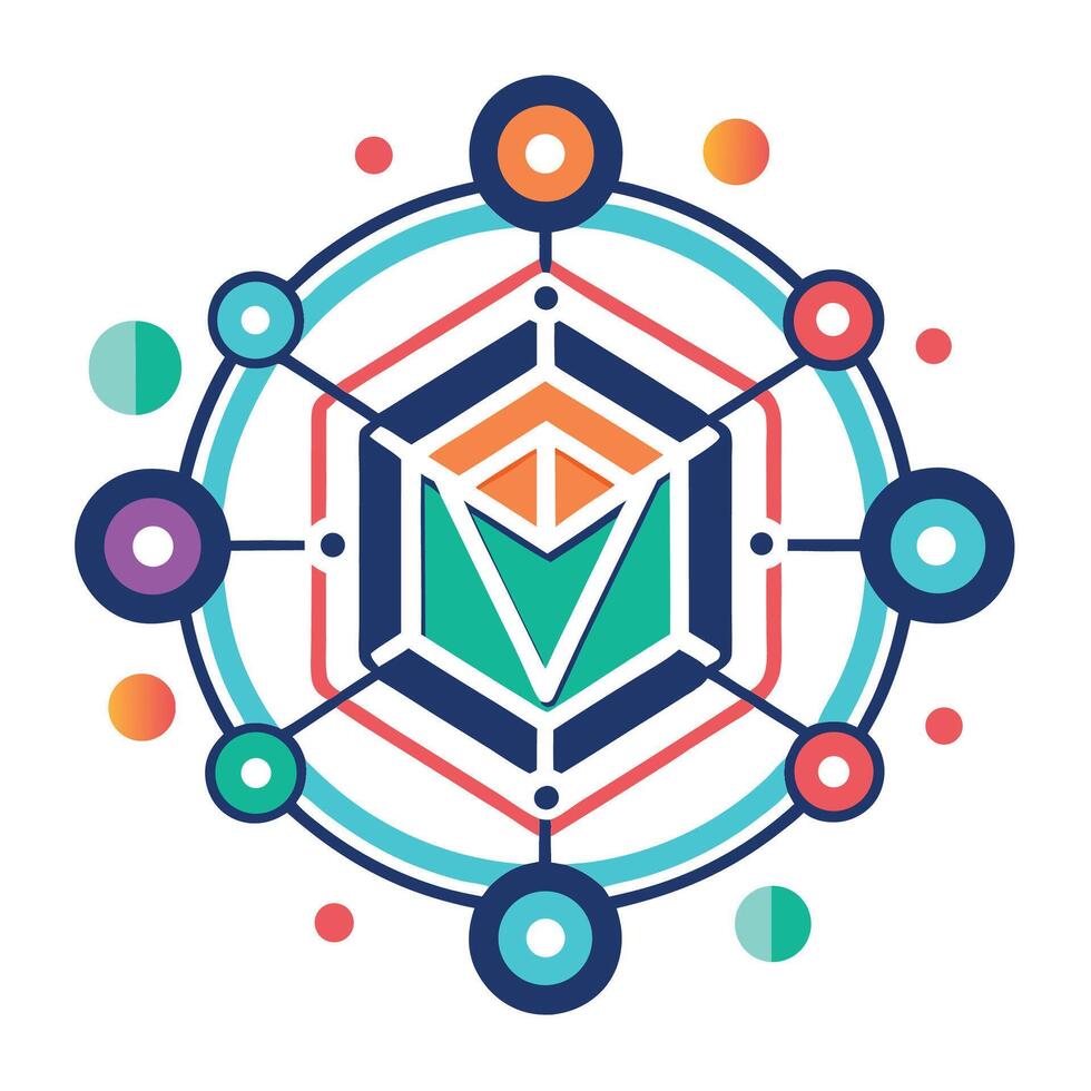 Modern logo illustrating innovation in computational design with a geometric pattern and colorful nodes representing connectivity and creativity vector