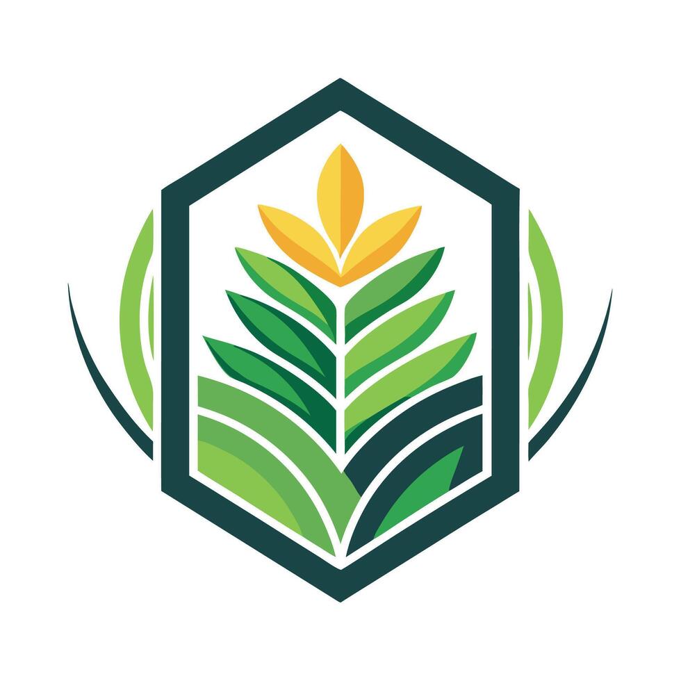 Modern logo design representing digital agriculture featuring vibrant green and yellow plant elements within a hexagonal framework to symbolize growth and innovation in farming vector