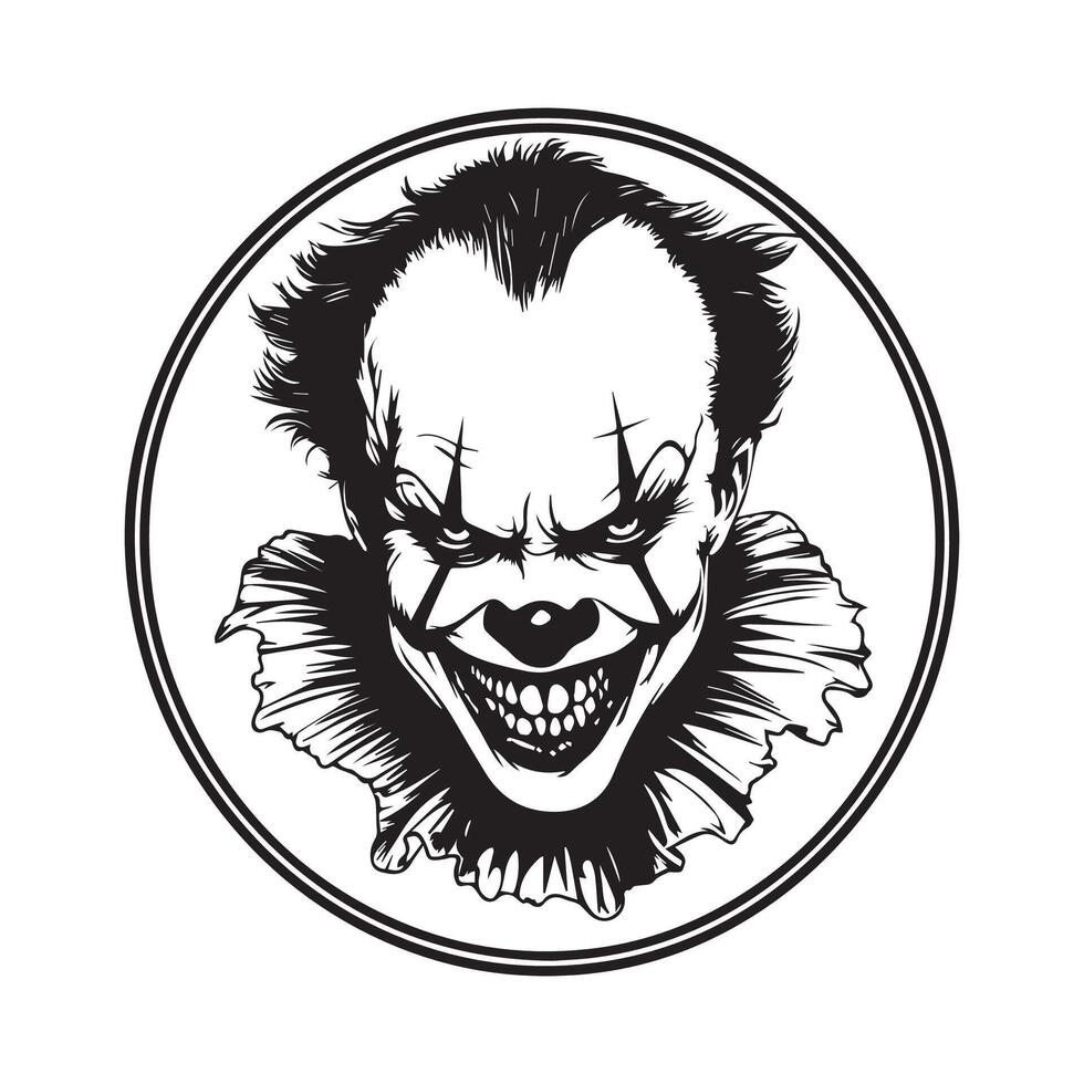 Clown Creepy Stock Illustrations, Scary Halloween Costume Clown with Circular Image on White Background vector
