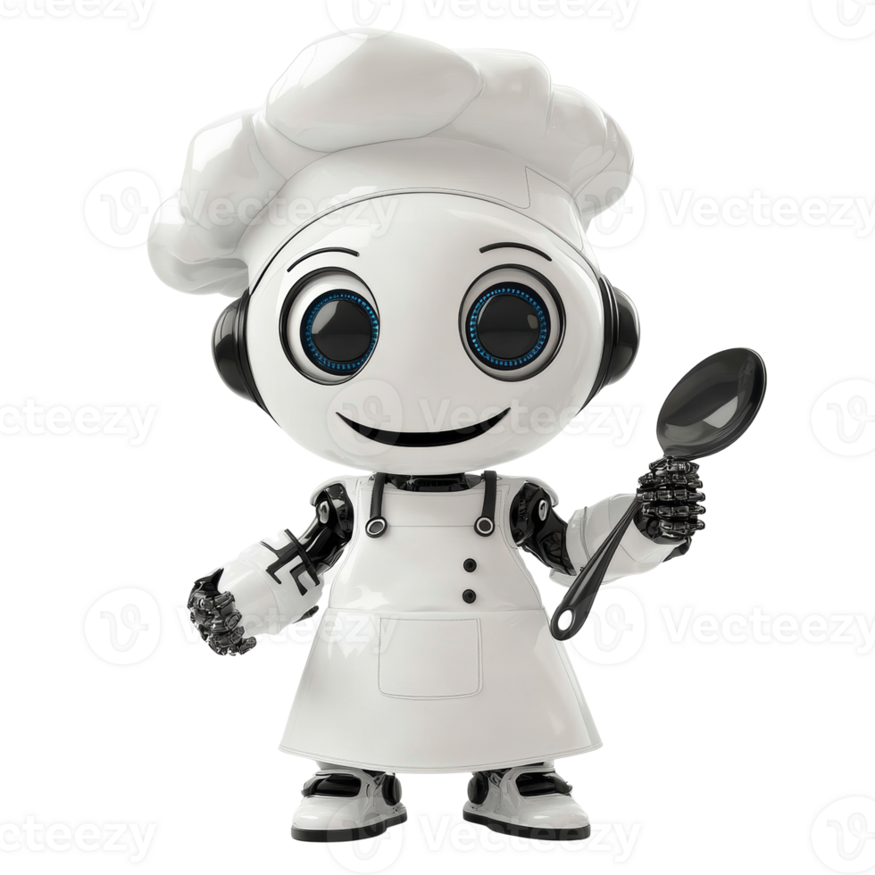Futuristic culinary helper. A sleek robot chef ready to prepare delectable dishes png