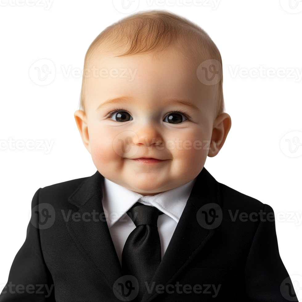 Adorable infant embodies business acumen in a strikingly contrasted studio portrait png