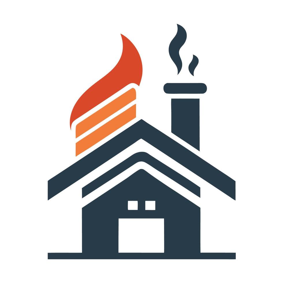 Minimalist logo design representing chimney sweep services with a stylized house and chimney in a sleek and modern aesthetic vector