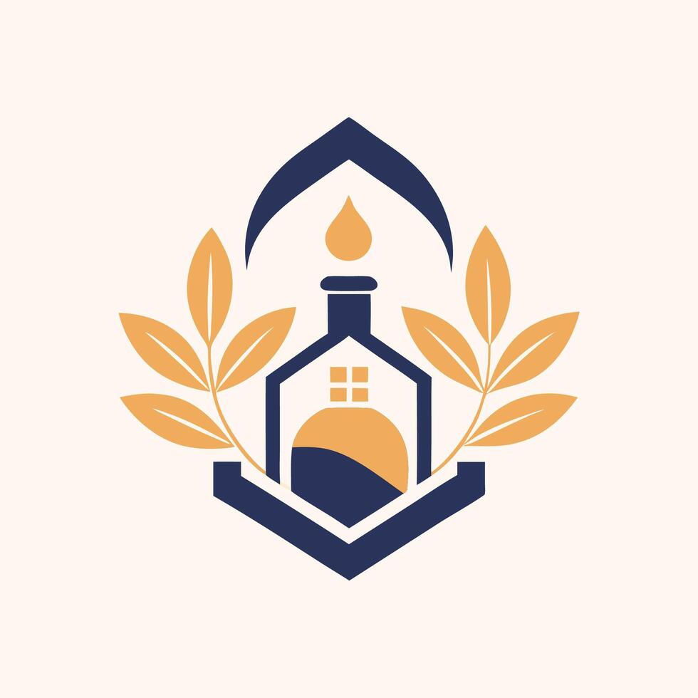 Minimalist logo design for a fragrance house featuring a stylized bottle, leaves, and a drop in a serene composition that emphasizes simplicity and elegance vector
