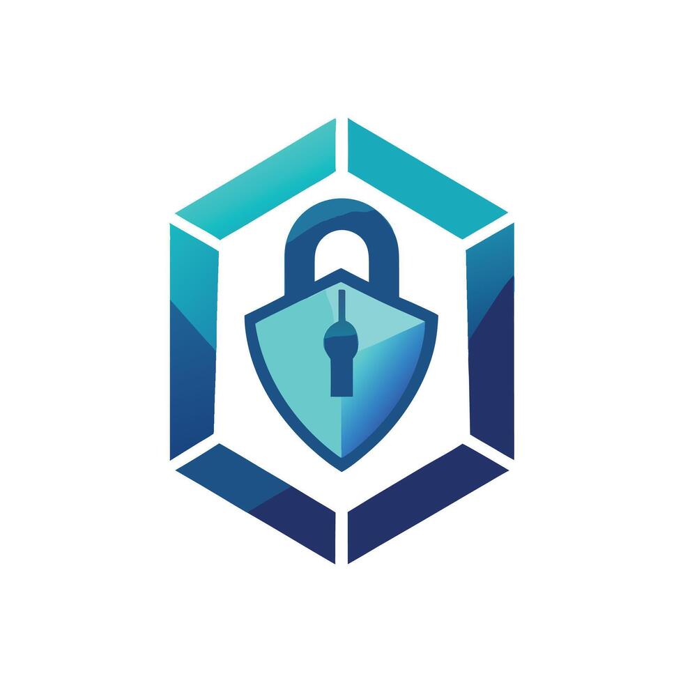 Minimalist logo design showcasing a padlock symbolizing data security, featuring geometric shapes and a modern color palette vector