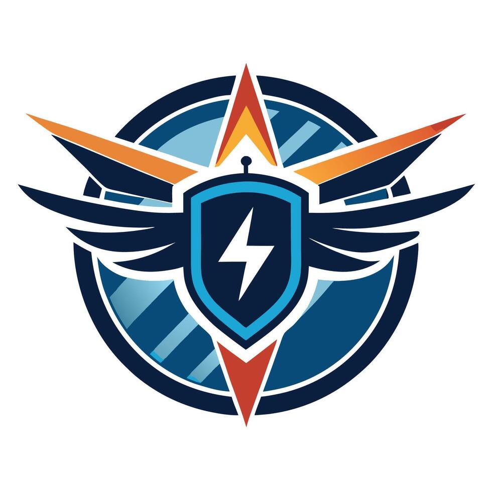 Elegant logo design featuring electric aviation elements with wings, a shield, and dynamic shapes reflecting innovation in the aviation industry vector