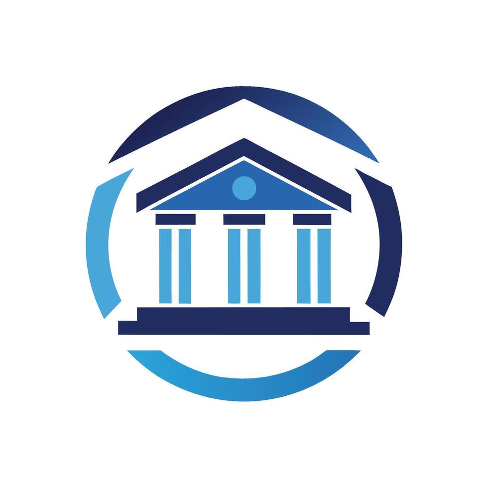 Minimalist logo design representing a contemporary banking institution showcasing modernity and financial services in a circular format with blue hues reflecting trust and security vector