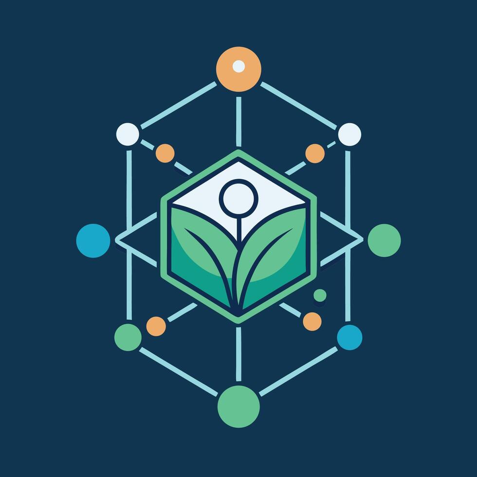 Minimalist logo designed for a molecular farming platform showcasing interconnected elements of agriculture and technology vector
