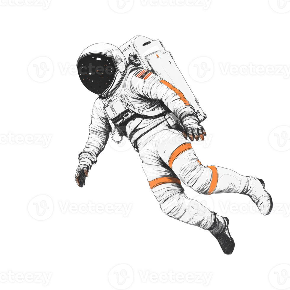 Cosmic ballet. An isolated astronaut floats through the void of space png