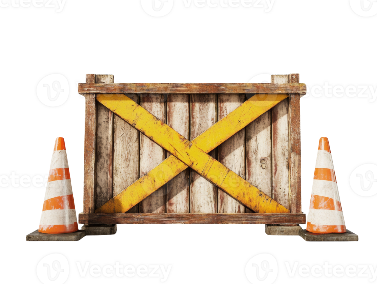 Isolated construction barrier with striped cones on a plain background render png
