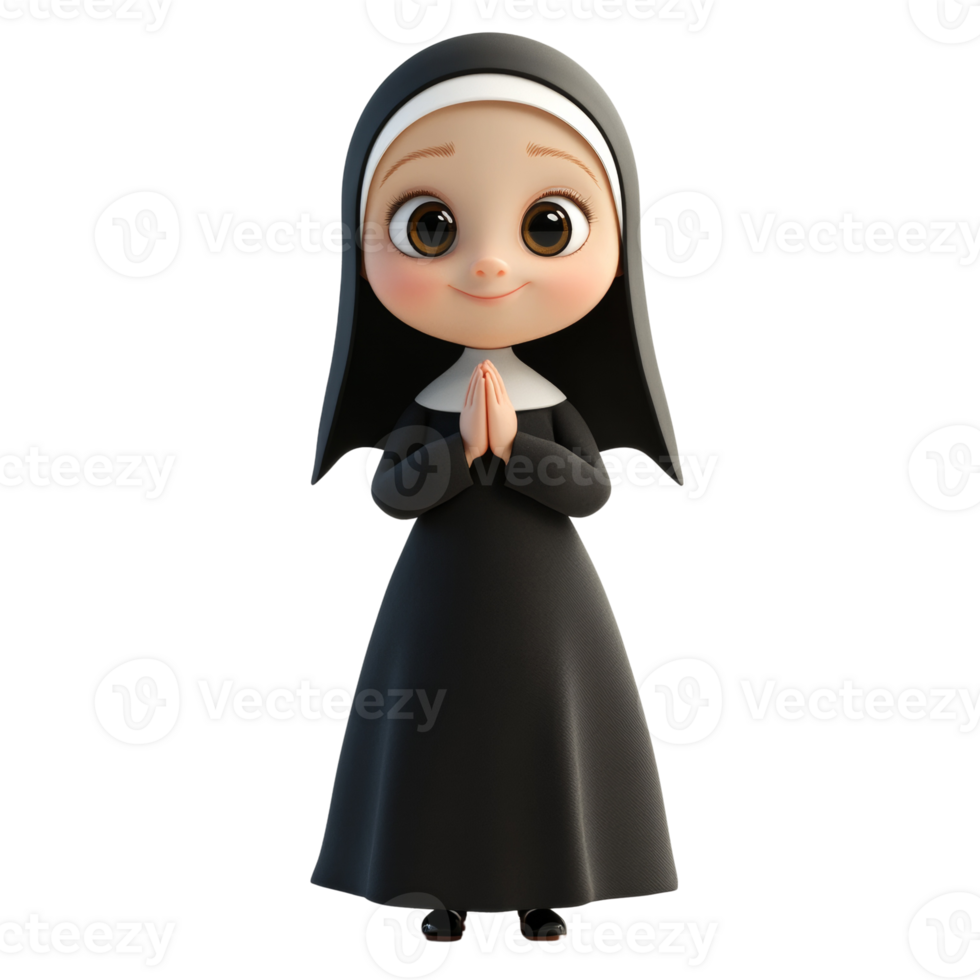 Charming 3D Render of a Cute Nun Character Expressing Faith and Serenity png