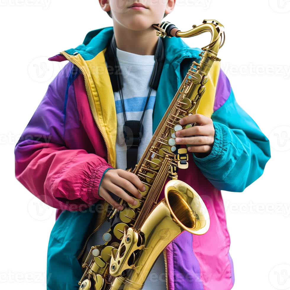 Young musician aspiring to master the art of saxophone playing elegantly png
