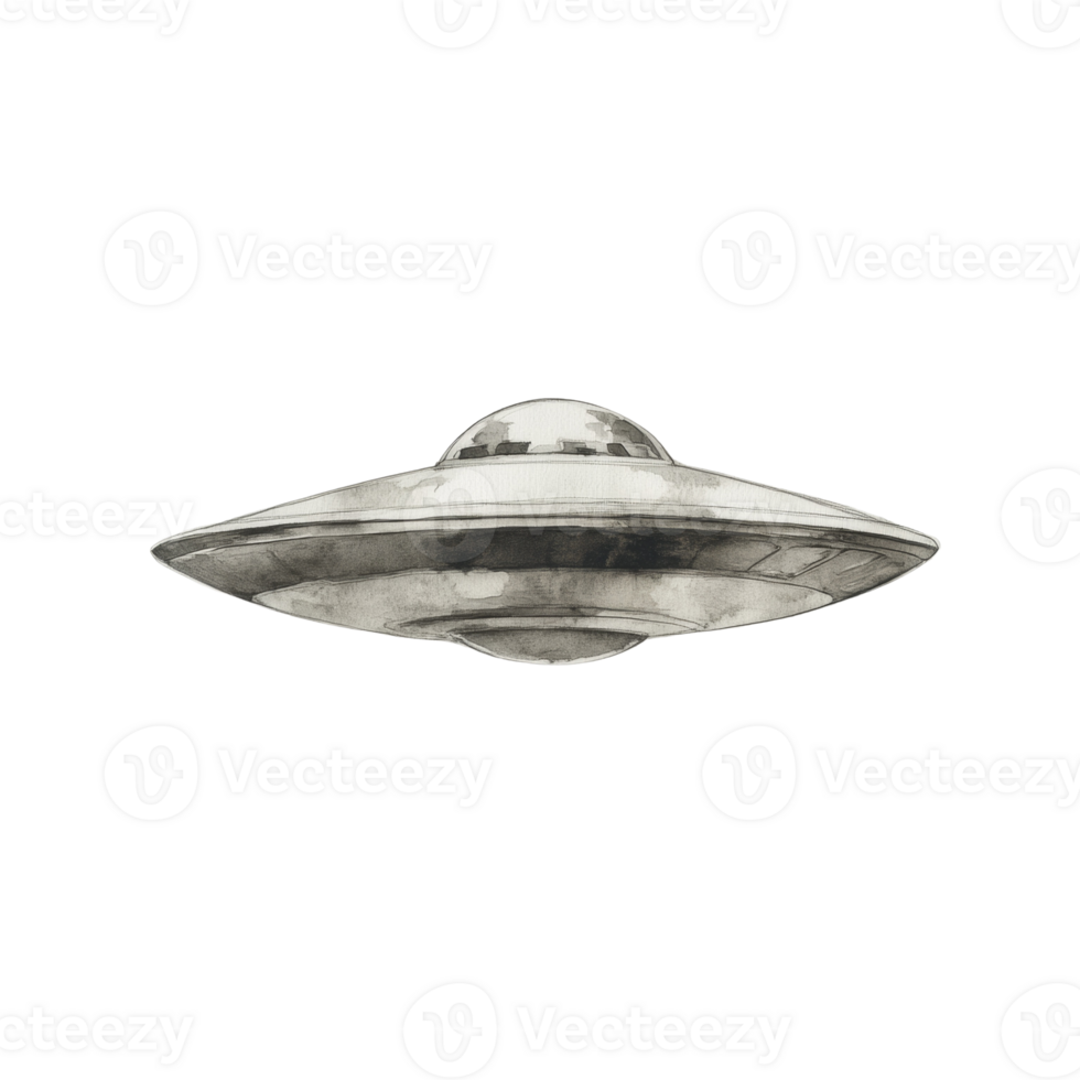 Isolated Metallic UFO on transparent Backdrop. Mysterious Aircraft Illustration png