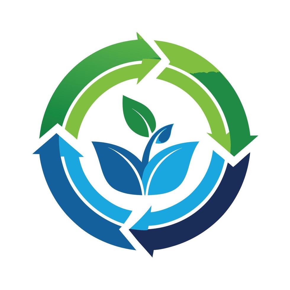 Modern logo representing the principles of circular economy, showcasing sustainability and environmental technology through a clean design with green and blue elements vector