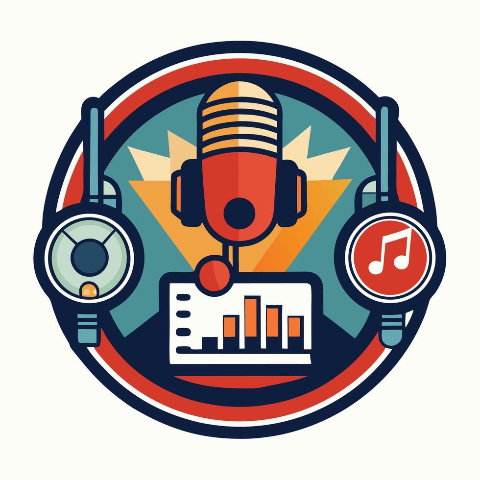 Creative logo design showcasing a music studio featuring elements like a microphone, headphones, sound waves, and musical notes in a vibrant color palette vector