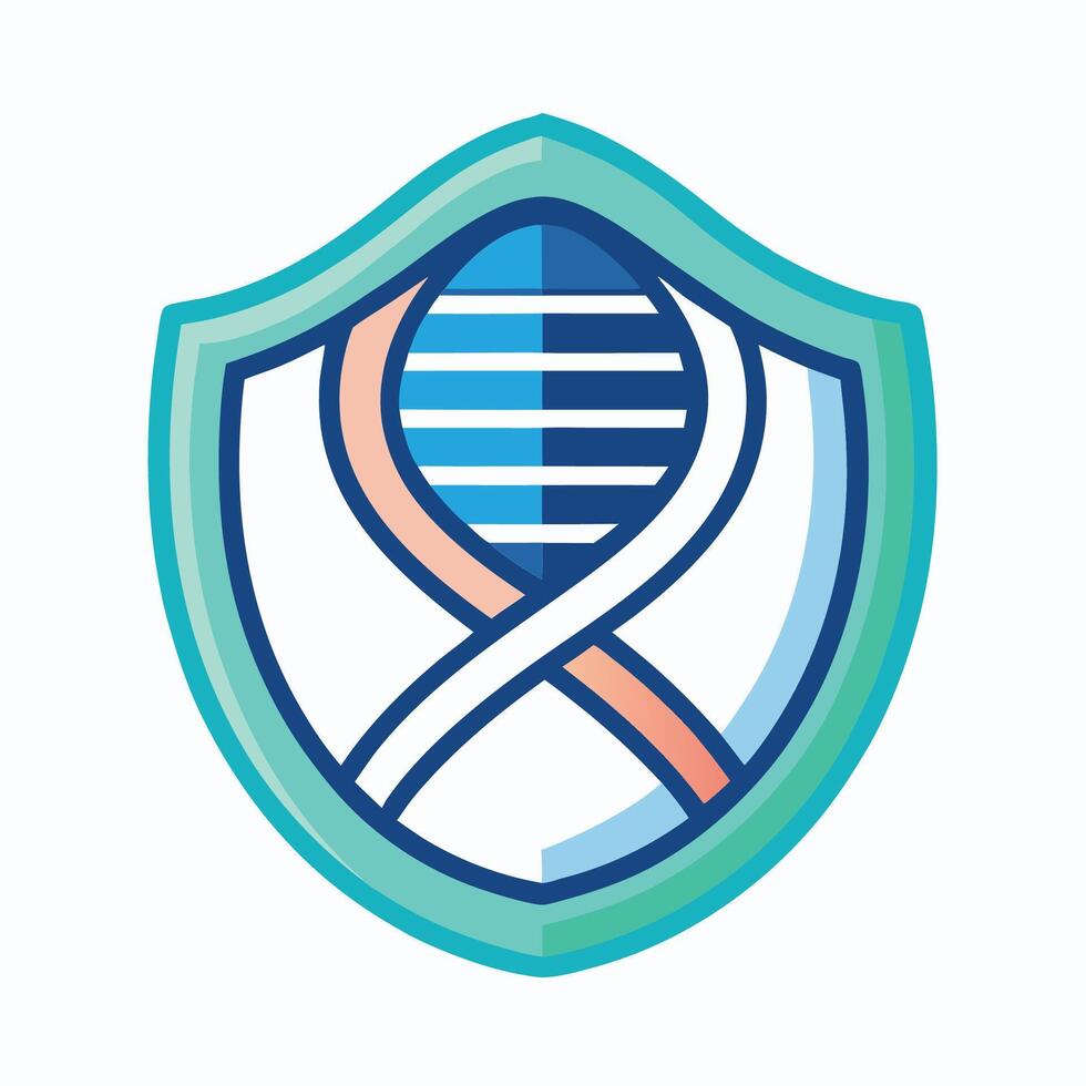 Modern logo design for a genetic data privacy service featuring a shield shape with DNA strands and lines conveying security and innovation vector