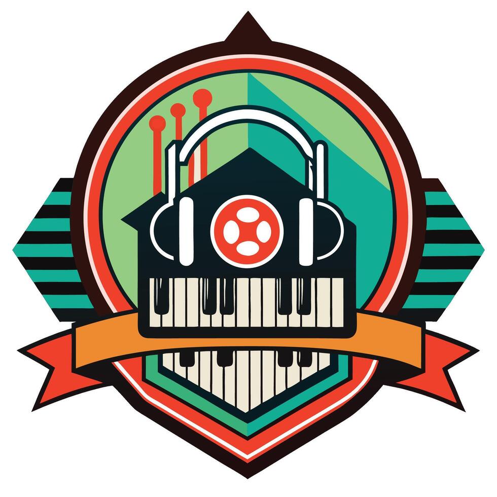 Creative logo design for a music studio featuring a sound wave and a keyboard, ideal for branding within the music production industry vector
