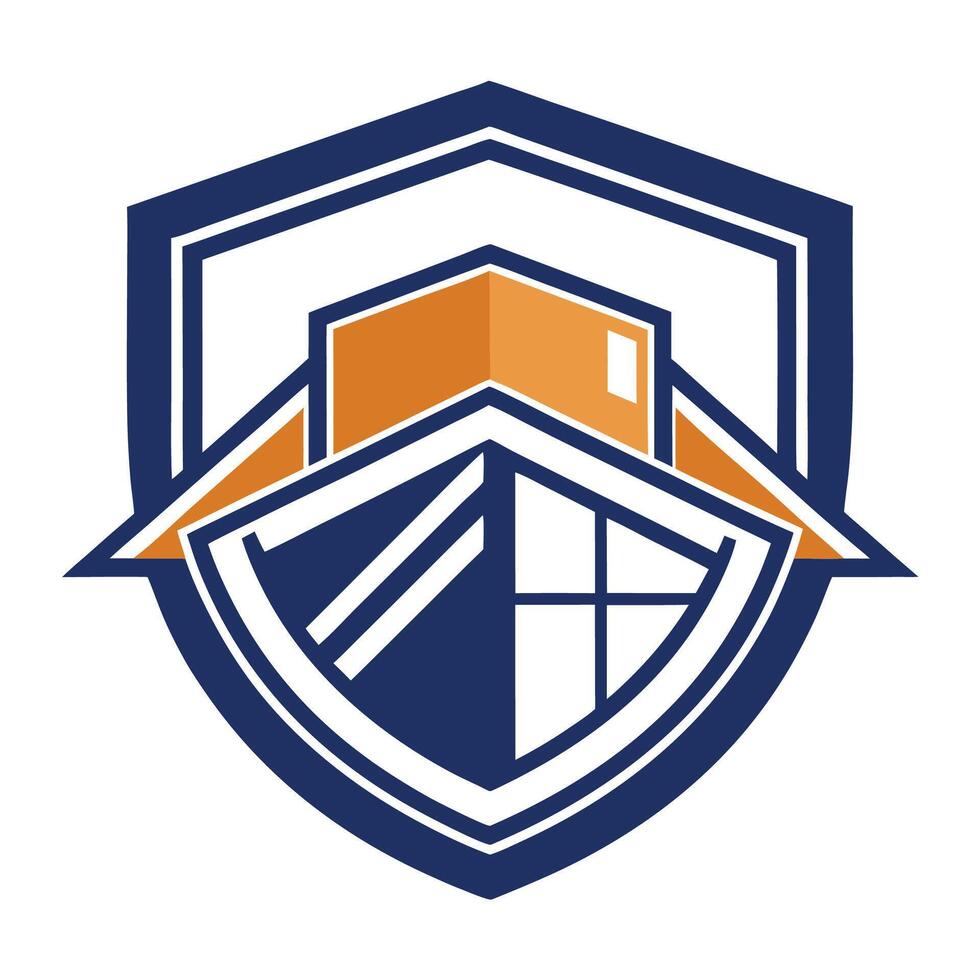 Protective logo design for a roofing company featuring a distinctive shield and roof elements with modern aesthetic vector