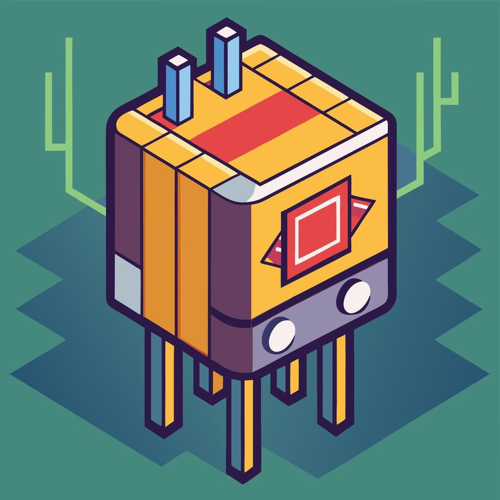 Stylized electronic component with bold colors and geometric shapes set against a simple background vector