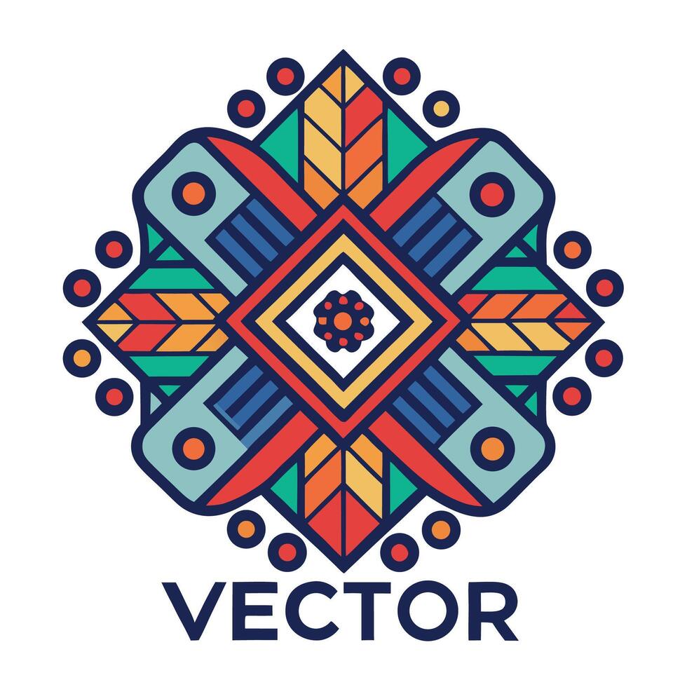 Unique textile logo design showcasing a symmetrical pattern with vibrant colors and intricate shapes suitable for textile manufacturing branding and marketing materials vector
