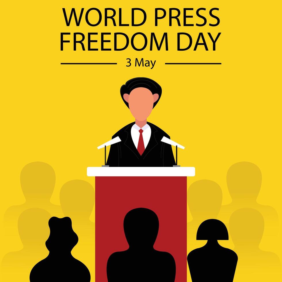 illustration graphic of a man holds a press conference, perfect for international day, world press freedom day, celebrate, greeting card, etc. vector